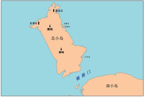 北小岛及其周边地理实体位置示意图