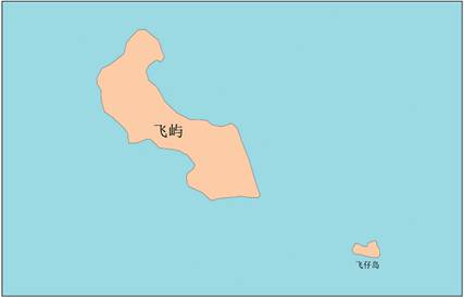 飛嶼及びその周辺の地理的実体の位置見取図