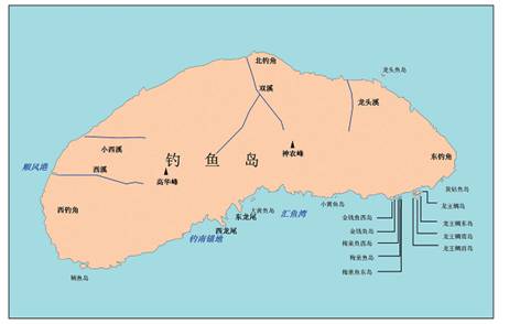 釣魚島及びその周辺の地理的実体の位置見取図